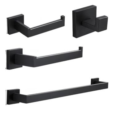 Imagem de Kit de acessórios de banheiro preto montado na parede, suporte de rolo de papel higiênico, cabide de casaco, conjunto de ferragens douradas escovadas, preto, 4 peças (preto, 4 peças)