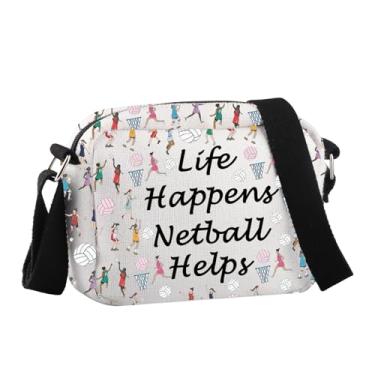Imagem de JNIAP Presente de jogador de Netball Life Happens Netball Ajuda Bolsa tiracolo Presente de competição de Netball, Netball Ajuda Hcb