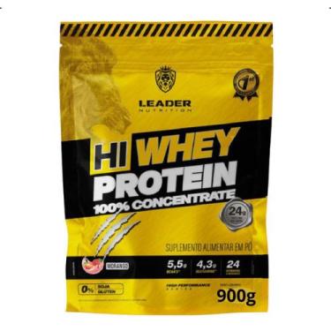 Imagem de Hi Whey Protein 100% Concentrado 900g Leader Nutrition Sabor: Morango,