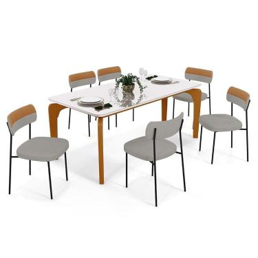 Imagem de Mesa De Jantar Capri Off White E 6 Cadeiras Cinza Caramelo