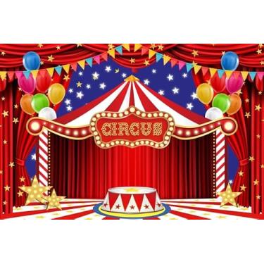 Imagem de ZJRBJB Cortina vermelha de 3 x 2,4 m, decoração de carnaval, cenário de cenário, balão colorido, estrelas, barraca, porta-malas de circo ou petiscos, Halloween, crianças, chá de bebê, festa de