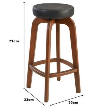 Imagem de Banqueta Banco Alto Bar em Madeira Maciça Castanho Assento Redondo mat