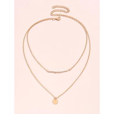 Imagem de Colar feminino com disco de pérola em camadas, gargantilha de corrente dupla, acessório minimalista elegante