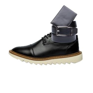 Imagem de ThézB Sapato Social Oxford Masculino em Couro Sintético, Sola Tratorada, Estilo Brogue, Formal, Marrom, com Cinto e Carteira (Preto Off, BR, Adulto, Numérico, 42)