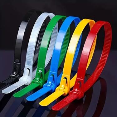 Imagem de 100 laços de zíper reutilizáveis, cordas de nylon de plástico autotravantes, cores misturadas, organizador de cabos, corda de encadernação profissional, ColorMixing