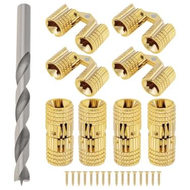 Imagem de HOJLKLD 8 peças de dobradiças escondidas de latão de 8 mm com broca de 5/40.6 cm, ângulo de abertura de 180 graus, móveis ocultos, pequenas dobradiças para caixa de madeira, caixa de joias, caixa de