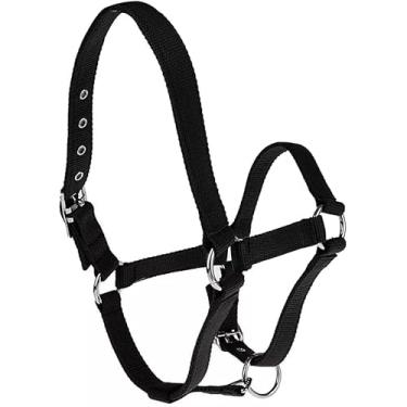 Imagem de MedTouch Cavalo Halter Nylon Tamanho Completo Ajustável Tack Shows Equestre (Preto)
