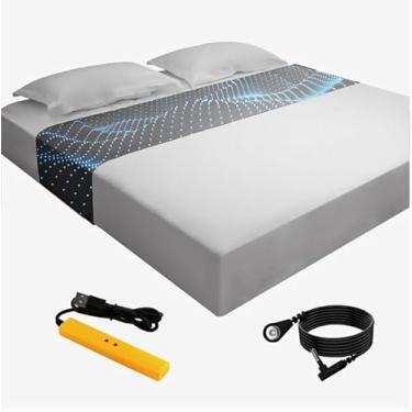 Imagem de Lençol de chão para cama 90% algodão orgânico + 10% fibra de prata pura, lençóis com elástico para todos os tamanhos de colchão, com cordão de aterramento estático e caneta de teste (cinza escuro, 262