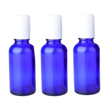 Imagem de VANTOBEST 3 frascos roll-on de vidro azul de 30 ml, recarregáveis, com bolas de aço inoxidável e tampa branca, recipientes de óleos essenciais para perfumes, protetores labiais
