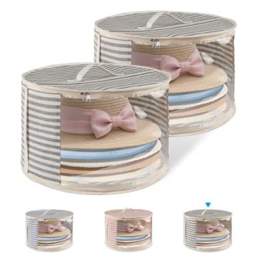 Imagem de ComfortKeeper Pacote com 2 caixas de armazenamento de chapéus com janela transparente, comporta até 7 bonés de cowboy bolsa organizadora para armário para chapéus de aba larga com alças de transporte