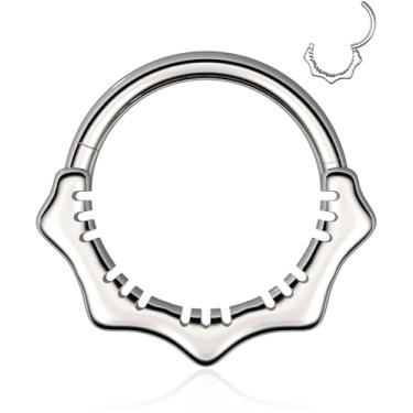 Imagem de Anéis de septo de 16 g para mulheres - Anéis de septo de ouro 16 g Clicker Joia de Piercing de Aço Cirúrgico, Delicada Flor Nariz Clicker Ring, Cute Small Nose Ring Hoop Clickers, Unique Daith