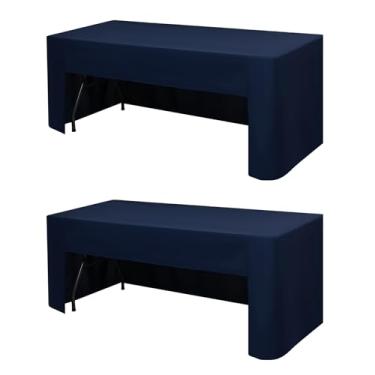 Imagem de FXKS Pacote com 2 capas de mesa azul marinho, toalha de mesa de poliéster aberta nas costas para mesas dobráveis retangulares de 1,8 m, tecido lavável e toalha de mesa resistente a rugas para festas