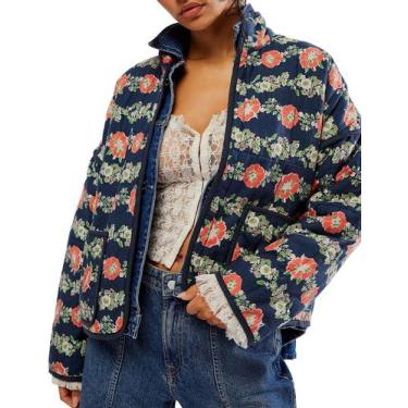 Imagem de Jaqueta acolchoada floral COZYPOIN leve para mulheres