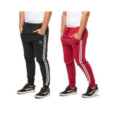 Imagem de KIT COM 02 CALÇAS DE MOLETOM MASCULINA WOOKS SARUEL SKINNY SPORT LUXO-azulmarinho-cinzachumbo-PP-Masculino