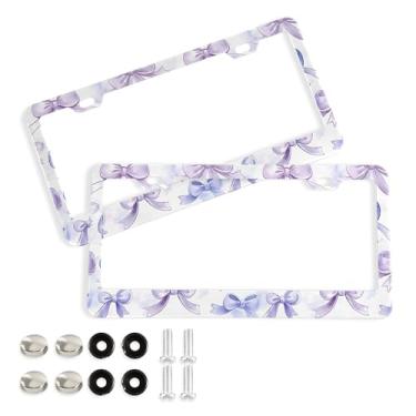 Imagem de SEHANY Lindas molduras de placa de licença de arco azul roxo, capas de moldura de alumínio à prova de ferrugem com orifícios elípticos e parafusos serve para veículos padrão dos EUA tamanho acessórios