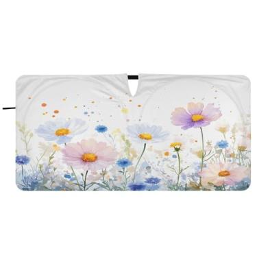 Imagem de Blueangle Aquarela flores silvestres pára-brisas sombra solar - 149.9 cm x 76.2 cm dobrável carro janela frontal blocos pára-sol raios UV viseira de sol (680)