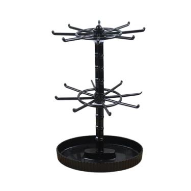 Imagem de Colaxi Suporte giratório para joias, expositor de presentes para mulheres, organizador de joias em formato de árvore para penteadeira, loja ou mesa, Preto de 2 Camadas