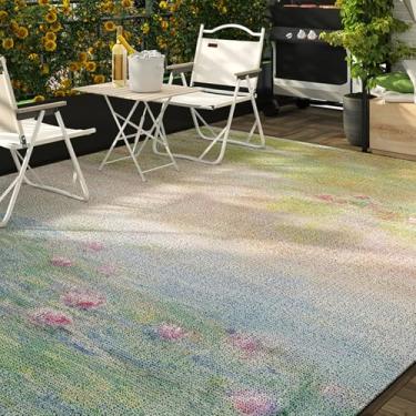 Imagem de Tapetes de jardim ao ar livre à prova d'água 200 x 300 extra grandes, tapetes de pátio misturados de tecido com fundo antiderrapante, tapete de jardim à prova d'água para jardim, pátio, listrado