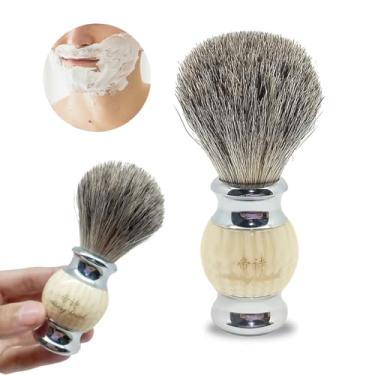 Imagem de Pincel Para Barbear De Pelo De Texugo Escova Barba Luxo Inox Bege