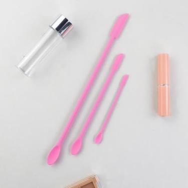 Imagem de Conjunto de 3 mini espátulas de silicone, espátula prática para cuidados com a pele e colher com diferentes tamanhos, colher pequena de silicone de duas cabeças para tirar o molho, creme, loção