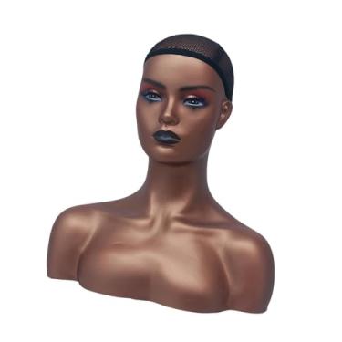 Imagem de Zialofi Cabeça de manequim de maquiagem com exibição de peruca de ombro, busto de cabeça de manequim multiuso, brincos de exibição para chapéu, peruca, fone