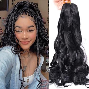 Imagem de Luoyudu Trança de cabelo encaracolado francês, 61 cm, ondulado ondulado francês, pacote com 8 unidades, número 1B, preto, cabelo trançado, 75 g/pacote, francês sintético, extensões de cabelo em crochê