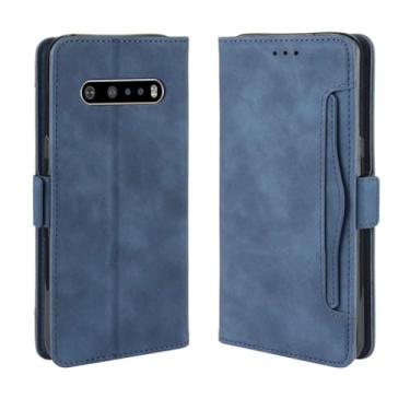 Imagem de Capa para LG V60 ThinQ 5G,Retro magnético Flip Case,Design de carteira de couro PU com slots de cartão removíveis -Blue