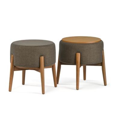 Imagem de Kit 2 Puff Decorativo com Mesa Auxiliar Dual – Puff Multiuso Estofado em Linho para Sala e Quarto(CUMBO)