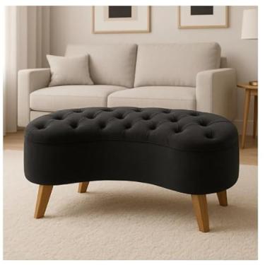 Imagem de Puff Feijão Estofado em Veludo com Pés de Madeira – Banqueta Curvada Decorativa para Sala e Recepção(Preto)