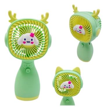 Imagem de Mini Ventilador Portátil Recarregável de Mesa, 3 Velocidades, USB, com 2 Pares de Orelhas, Bateria Recarregável, 14cm Altura, 4 Paletas, Plástico ABS