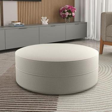 Imagem de Puff Redondo Decorativo Soho em Linho – Puff Grande para Sala de Estar e Quarto, Confortável e Sofisticado(Areia)