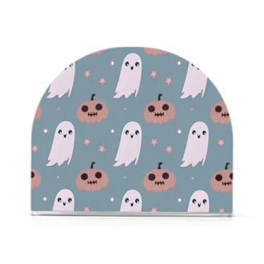 Imagem de JUZIHAI Suporte de guardanapo de Halloween Boo para mesa dispensador de guardanapo de acrílico para mesa suporte de lenços independente para cozinha sala de jantar bar festa decoração de casa