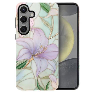 Imagem de heindiy Compatível com Samsung Galaxy S24 Plus, capa brilhante, proteção total, à prova de choque, anti-arranhões, capa de TPU, capas para homens e mulheres - flores de lírios vintage