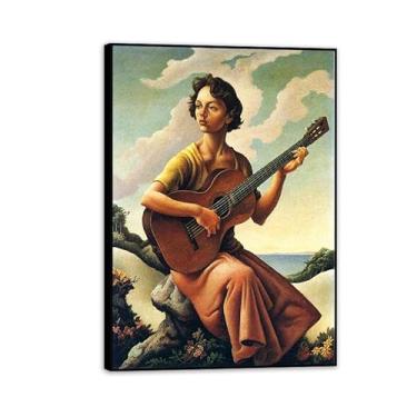 Imagem de Zeichn8u Thomas Hart Benton Paintings Wall Art Jessie com guitarra Reproduções de arte clássica Thomas Hart Benton Pôster em tela para sala de estar decoração de parede de casa 70 x 50 cm (71.1x50.8
