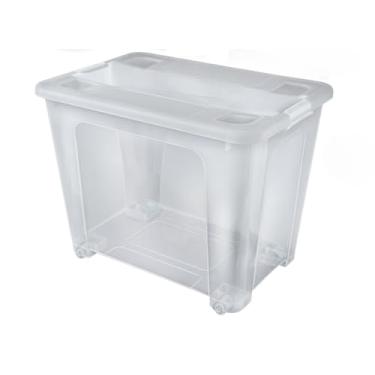 Imagem de CAIXA ORGANIZADORA COM RODINHAS TRAVAS LATERAIS CONTAINER MULTIUSO TRANSPARENTE 70 LITROS