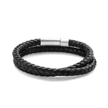 Imagem de Bracelete Couro Preto Trançado Com Fecho Steel Click - Rosso Design