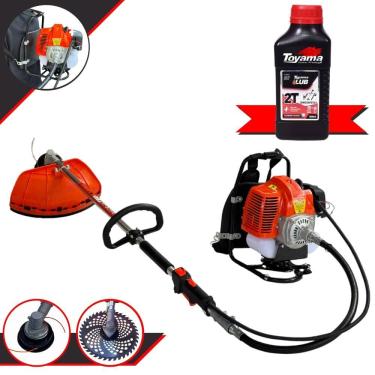 Imagem de Roçadeira Costal Terra GRC430 À Gasolina 43cc 1,7HP de Potência Aparador de Grama Completo Com Lâmina 40 Dentes Vídea e Cabeçote Nylon + Óleo Toyama