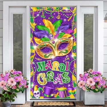 Imagem de Mardi Gras Capa de porta Carnaval baile de máscaras Fat Tuesday Banner de porta de carnaval faixa de porta decoração interna ao ar livre suprimentos de festa