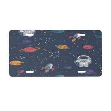 Imagem de Astronauta, placa de carro galáxia espacial para frente do carro placas de carro alumínio metal adequado para caminhão placa de porta de carro bar café acessórios automotivos para homens mulheres 15 x