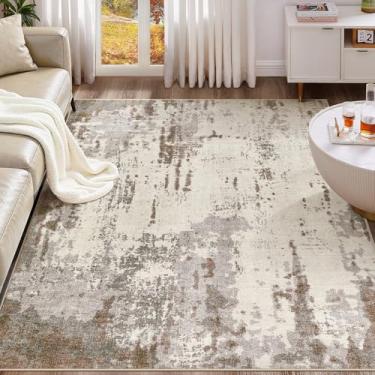 Imagem de UERMEI Tapete de área 12 x 20 cm - Lavável, neutro, moderno, abstrato, macio, fino, tapete para piso interno, tapete antiderrapante para quarto, embaixo da mesa de jantar, decoração de escritório em