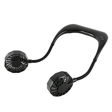 Imagem de AEWFRRV Ventilador portátil USB Ventilador frio ventilador de pescoço mãos livres pendurado recarregável mini ventilador esportivo 3 velocidades pescoço ajustável ventilador duplo escritório em casa (cor: rosa) yubin1993 (cor: preto)