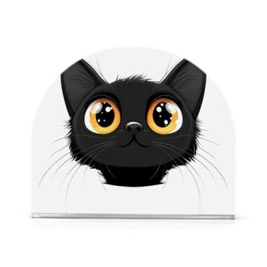 Imagem de Big Eyes Porta-guardanapos branco gato preto, pacote com 2, porta-guardanapos de jantar, porta-guardanapos com peso
