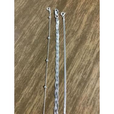 Imagem de Promoção 3 Pulseiras Prata Maciça 925 3 Fios Laminada Bola - Lojas La&