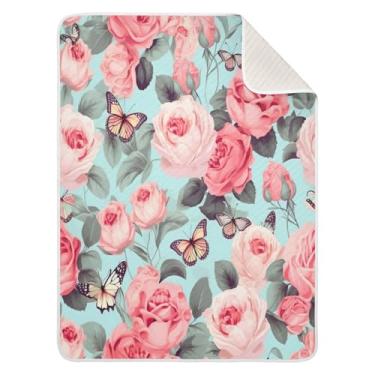 Imagem de Blueangle Cobertores de bebê com flores rosa para berço, soneca, 76 x 101 cm, aconchegante, macio, receptor, unissex para meninos, meninas, crianças, bebês (184)