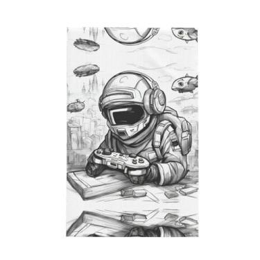 Imagem de XLLingL Toalha de cozinha estilo esboço monocromático impressão de jogos waffle, panos de prato de microfibra, para decoração e limpeza de cozinha - 1 peça