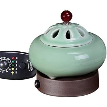 Imagem de Queimador De Incenso Elétrico De Cerâmica Cronometrado, Difusores De óleo Perfumado Ajustáveis Em Temperatura, Forno De Aroma De Velas De Agarwood De Resina De Olíbano, Aqueced, Green