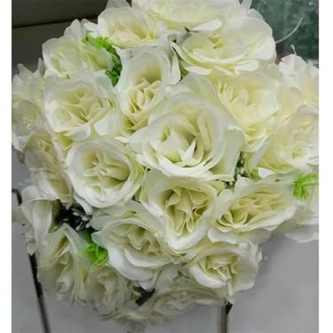 Imagem de Buquê de Rosas Artificiais Decorativas com Folhagem – 24 Flores Realistas para Arranjos, Decoração de Mesa, Casamento e Presentes – 36cm(Marfim 4581/3916,3 Unidade)
