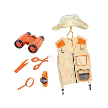 Imagem de JunZheHub Conjunto Infantil de Fantasia de Explorador com Colete, Chapéu E Acessórios para Brincadeiras Ao Ar Livre. Ideal para Camping, Trilhas, Pesca, Observa, Laranja