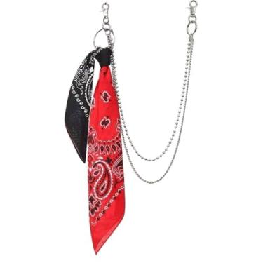 Imagem de Lenço de seda hip hop, calça jeans, corrente de problemas para mulheres e homens, cinto esférico com contas, correntes na cintura, acessórios de bolsa de roupas, joias para amigos, chaveiro em camadas