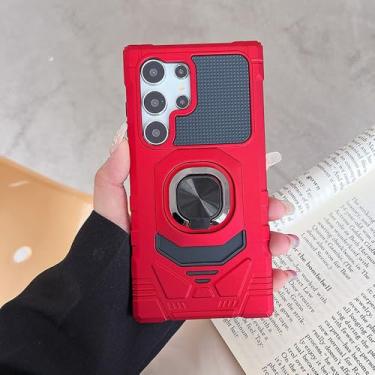 Imagem de Capa protetora para Galaxy A55, à prova de choque, com anel de metal e suporte para carro, vermelha.